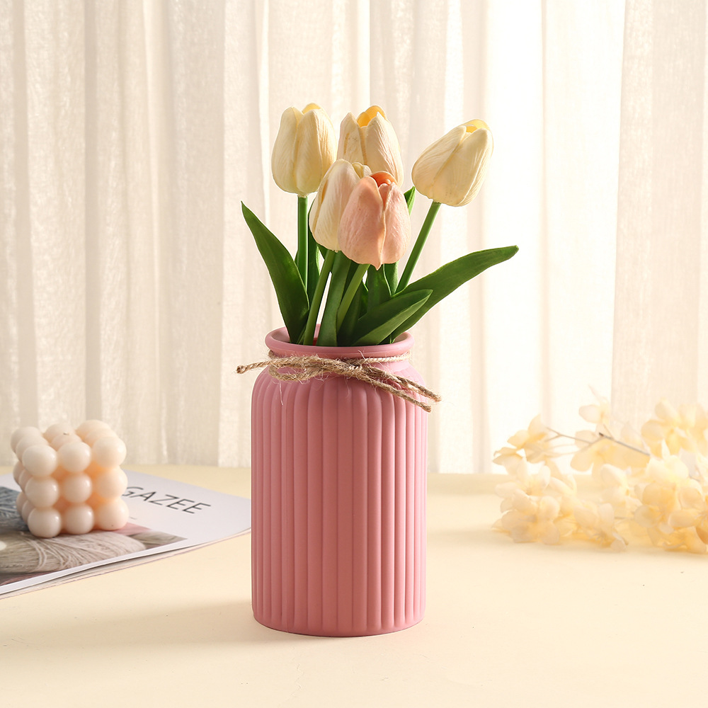 Vase en plastique imitation porcelaine rose - Imagen 2