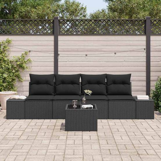 Vidaxl - Ensemble de canapé de jardin avec coussin 5 pcs Noir polyrotin vidaXL 3355602 - Image 4
