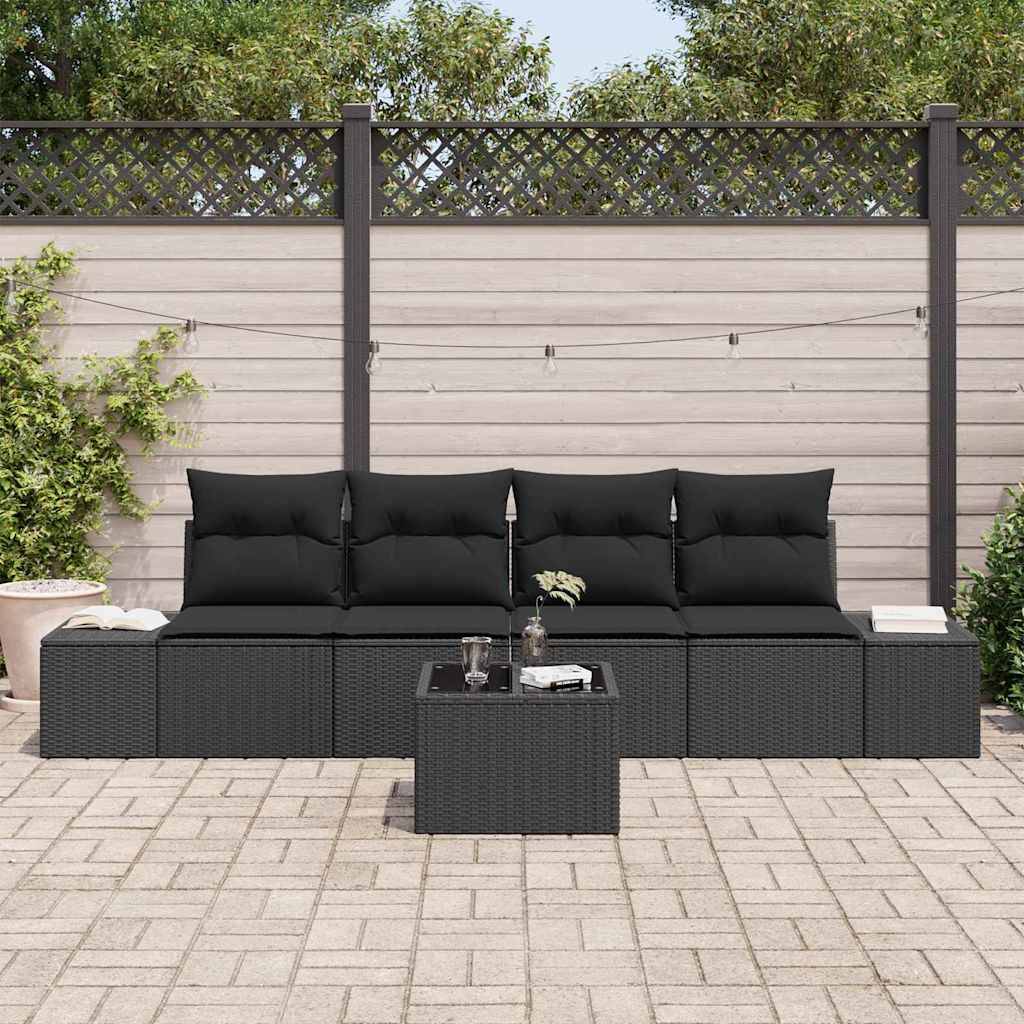Vidaxl - Ensemble de canapé de jardin avec coussin 5 pcs Noir polyrotin vidaXL 3355602 - Image 4