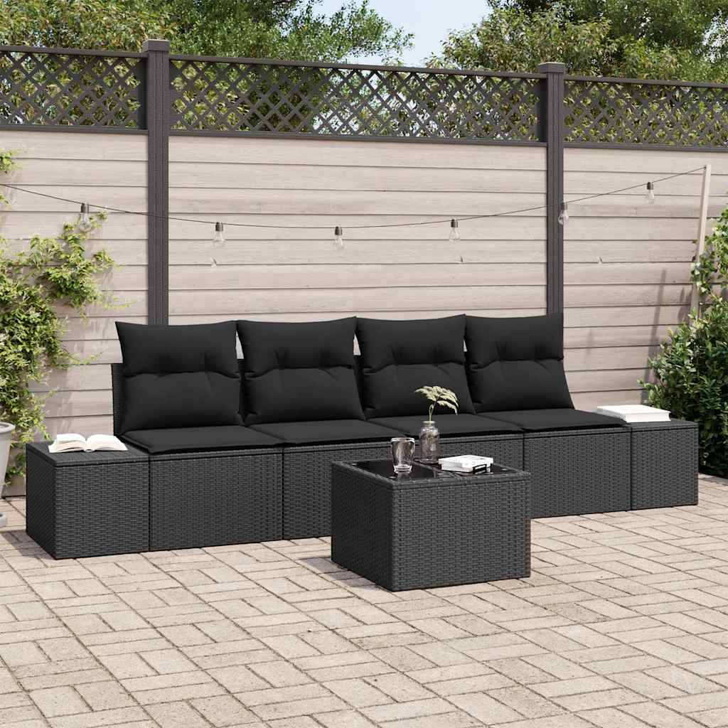 Vidaxl - Ensemble de canapé de jardin avec coussin 5 pcs Noir polyrotin vidaXL 3355602 - Image 1