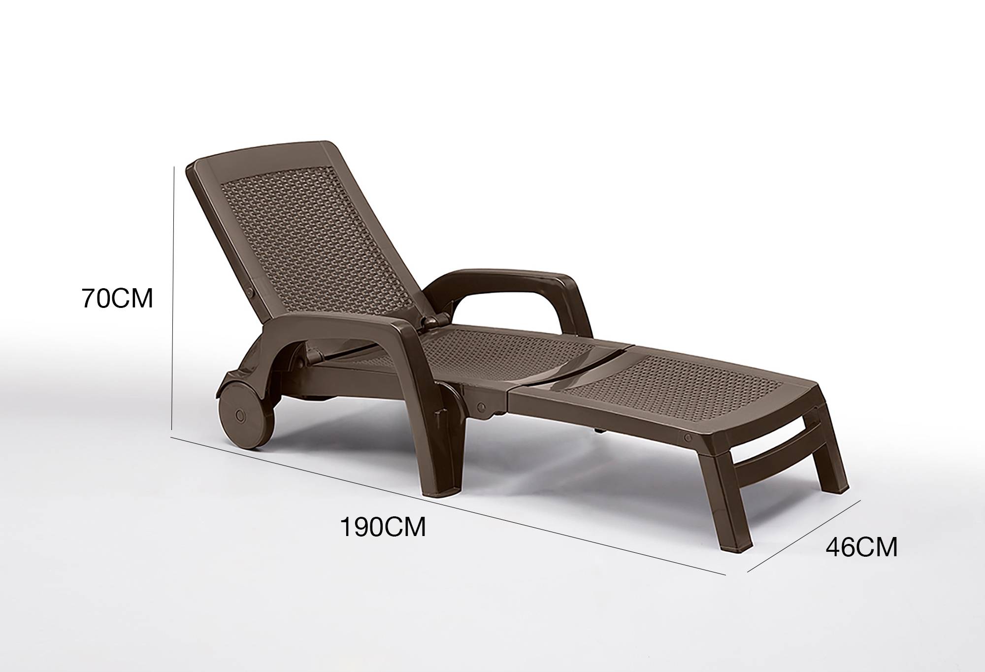 Dmora - Bain au soleil Dmat, Bain au soleil de jardin réglable avec accoudoirs, Chaise longue d'extérieur, 100% Made in Italy, 190x46h70 cm, Marron - Dmora - Imagen 3