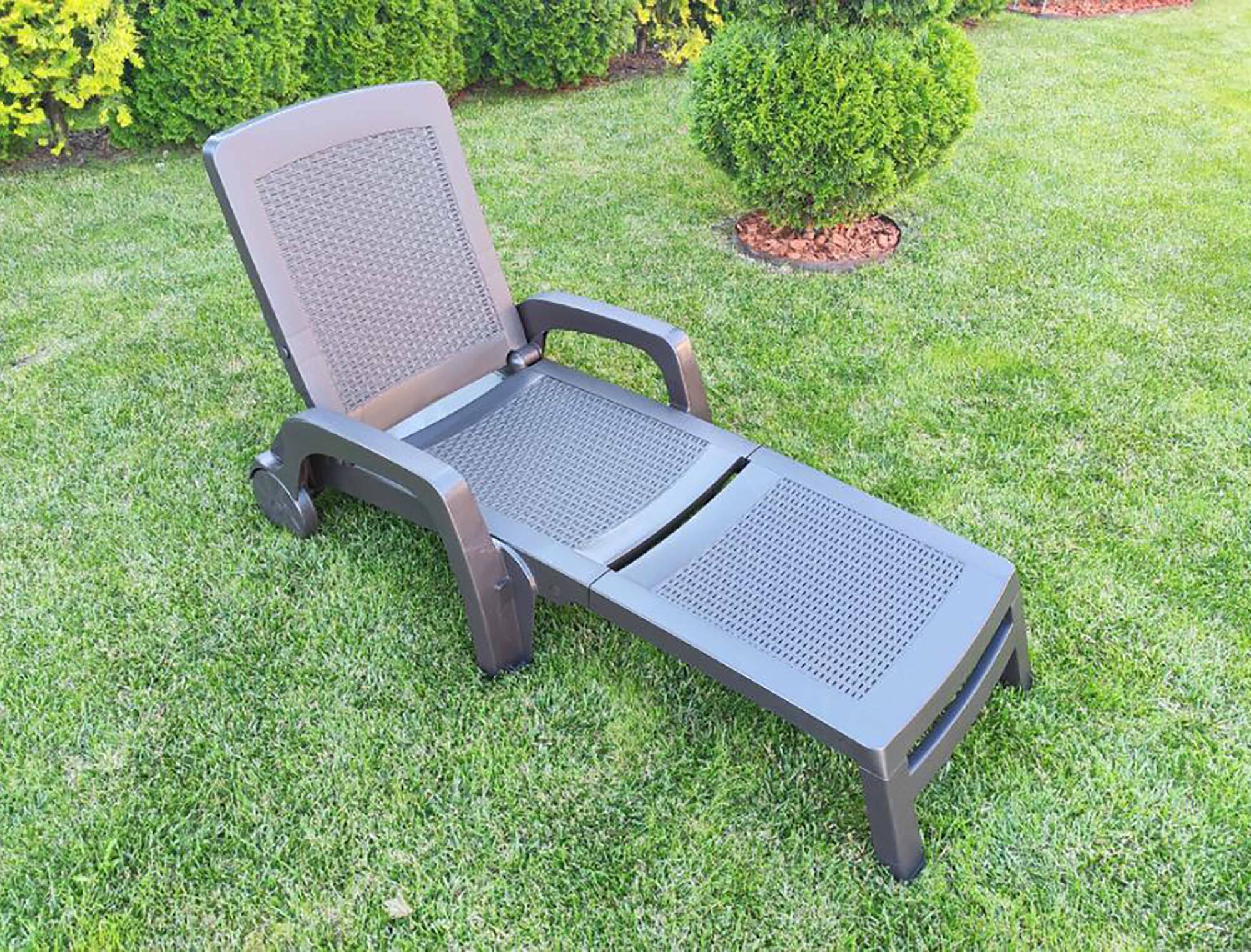 Dmora - Bain au soleil Dmat, Bain au soleil de jardin réglable avec accoudoirs, Chaise longue d'extérieur, 100% Made in Italy, 190x46h70 cm, Marron - Dmora - Imagen 2