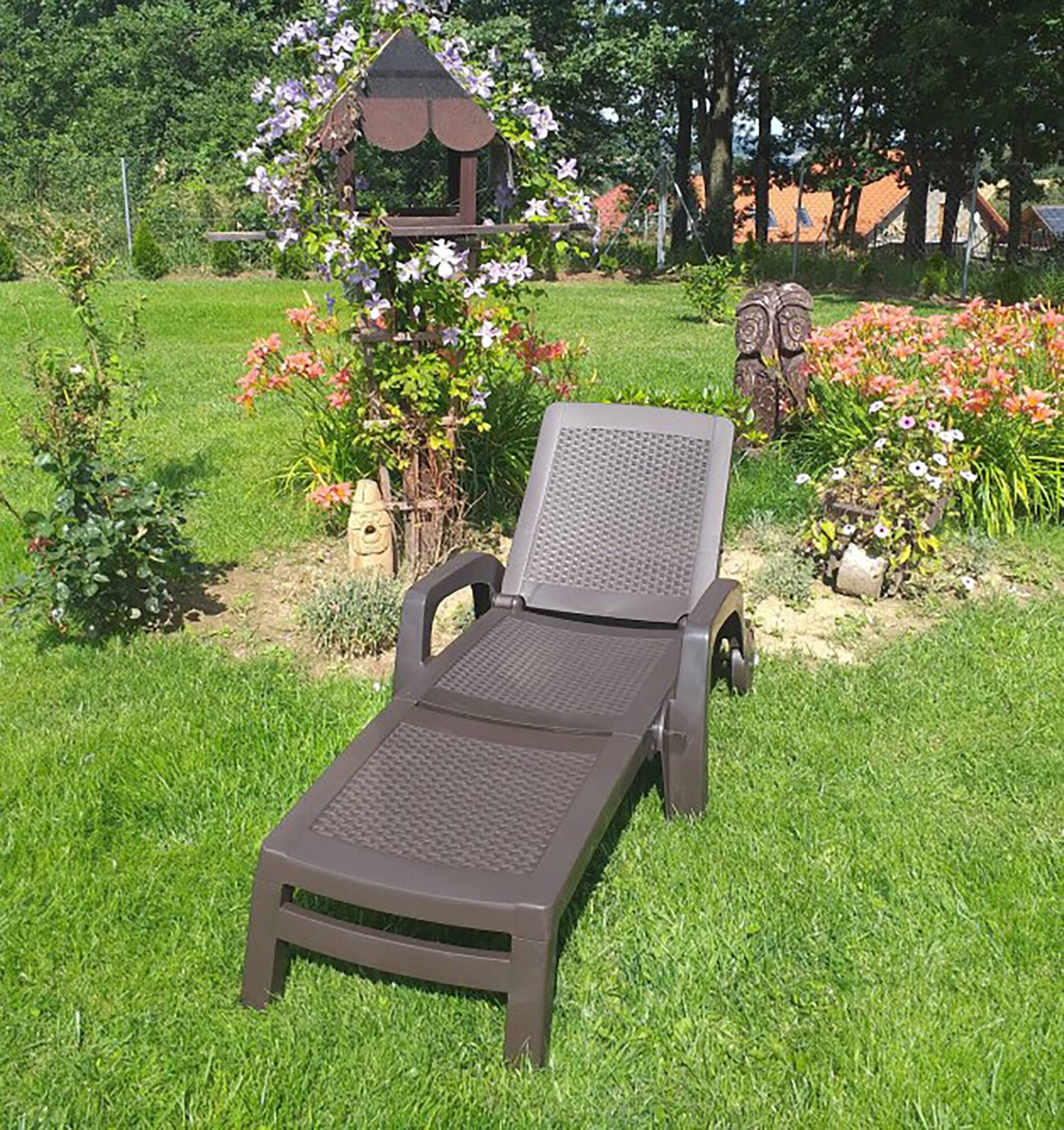 Dmora - Bain au soleil Dmat, Bain au soleil de jardin réglable avec accoudoirs, Chaise longue d'extérieur, 100% Made in Italy, 190x46h70 cm, Marron - Dmora - Imagen 4