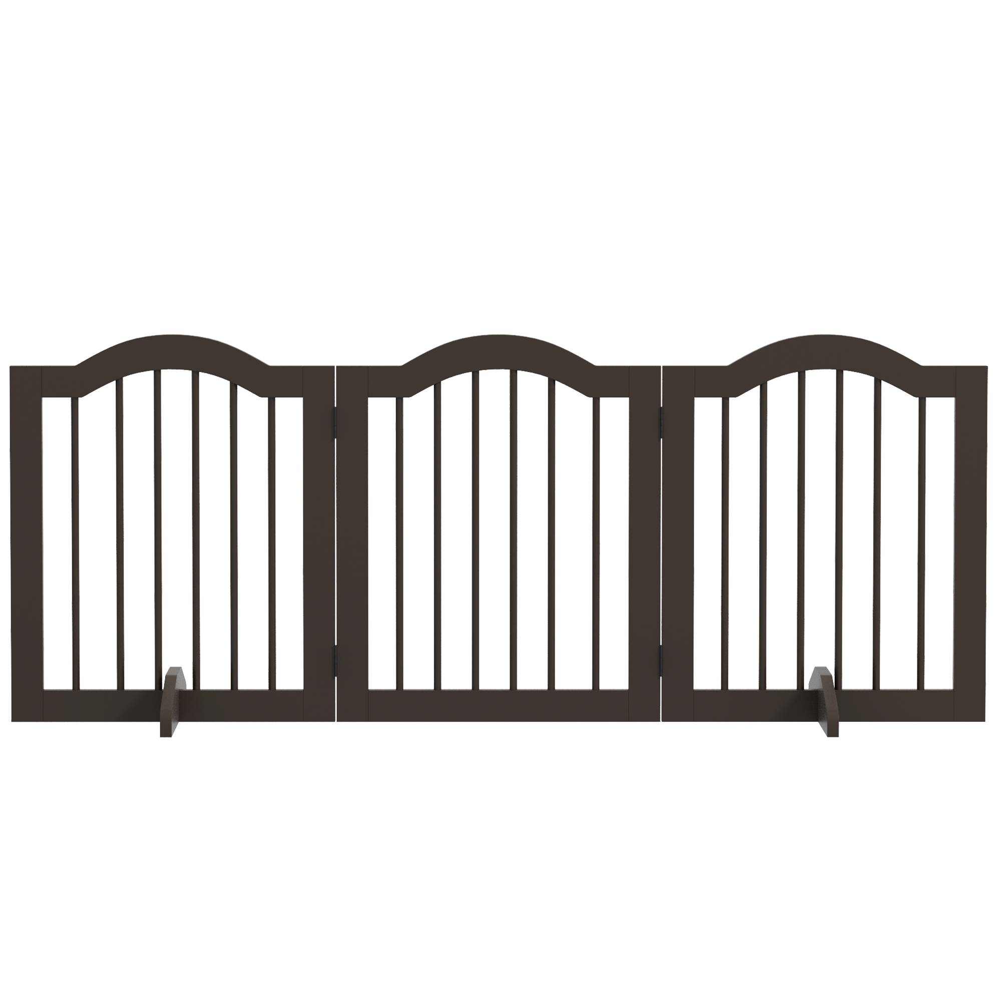 Barrière de sécurité pliable pour petits chiens, grille de protection à 3 panneaux avec pieds, 154,5 x 29,5 x 61 cm, couleur café - Image 2