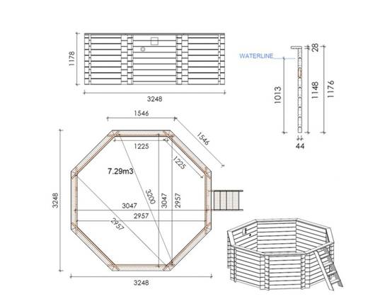 Altanka - Piscine hors sol en bois CORAL 3.25 x 3.25 - H.1.18 m, bleu pâle, autoportante - sans dalle - BAS7301OSP - ALTANKA - Image 4