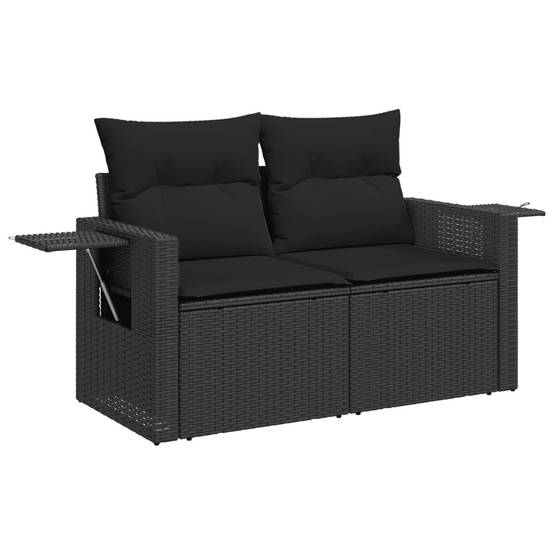 Canapé Extérieur 2 Places Poly Rotin avec Tablettes Rabattables et Coussins – Noir – ComfortXL Outdoor Living - Image 2