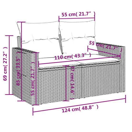 Canapé Extérieur 2 Places Poly Rotin avec Tablettes Rabattables et Coussins – Noir – ComfortXL Outdoor Living - Image 6