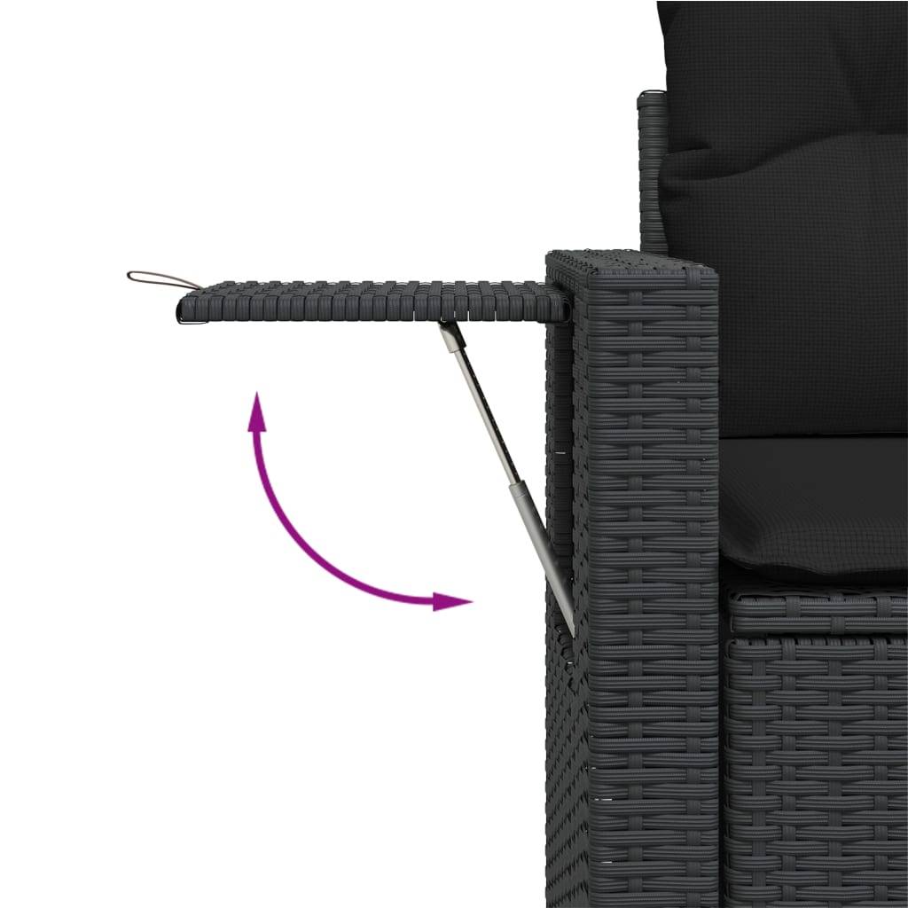 Canapé Extérieur 2 Places Poly Rotin avec Tablettes Rabattables et Coussins – Noir – ComfortXL Outdoor Living - Image 8
