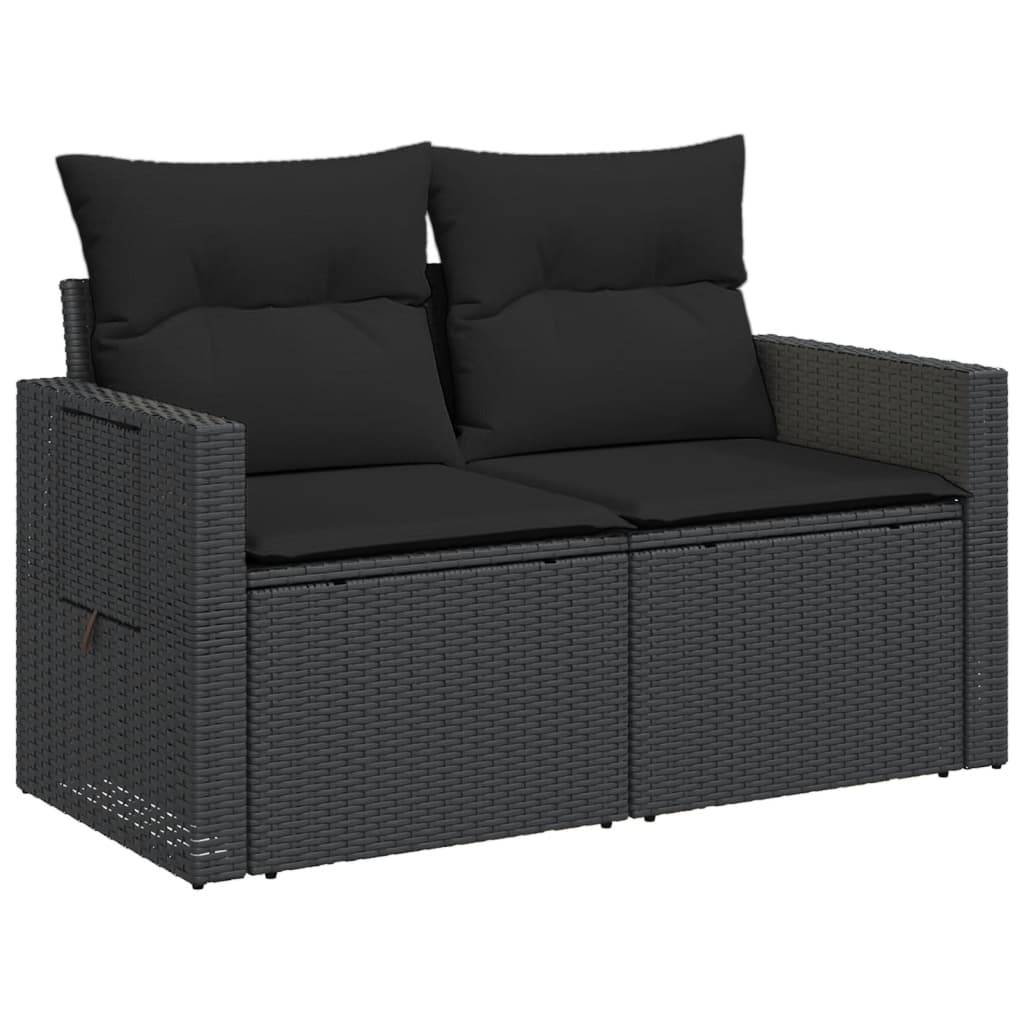 Canapé Extérieur 2 Places Poly Rotin avec Tablettes Rabattables et Coussins – Noir – ComfortXL Outdoor Living - Image 4