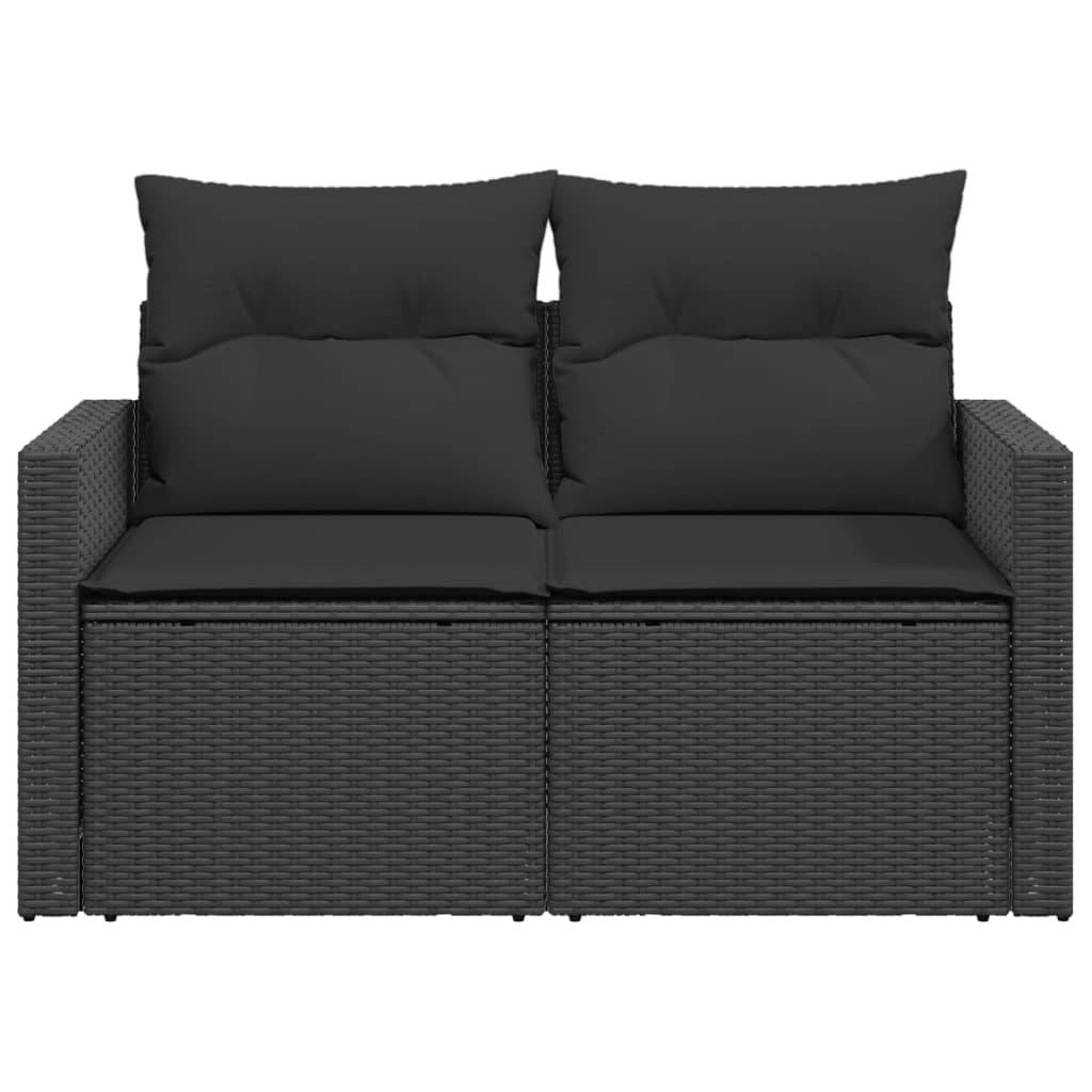 Canapé Extérieur 2 Places Poly Rotin avec Tablettes Rabattables et Coussins – Noir – ComfortXL Outdoor Living - Image 5