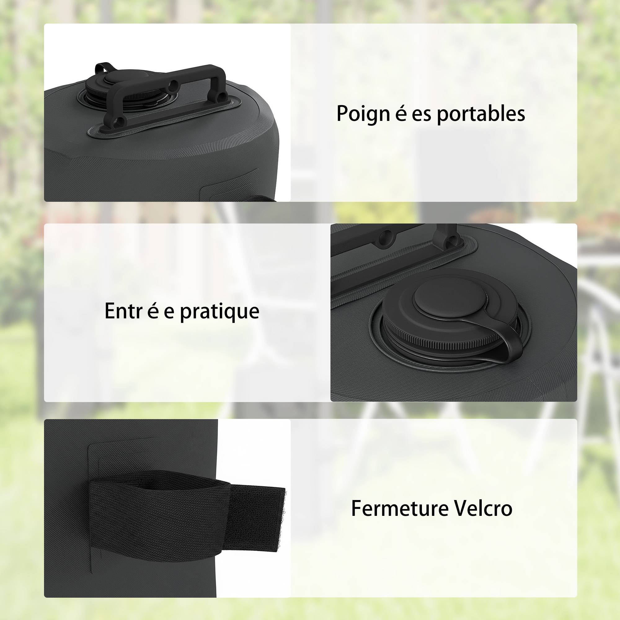 Outsunny - Lot de 4 Sacs de Lestage pour Tonnelle Remplissage d'Eau ou de Sable avec Poignées de Transport - Tissu 500D - Noir - Outsunny - Image 6