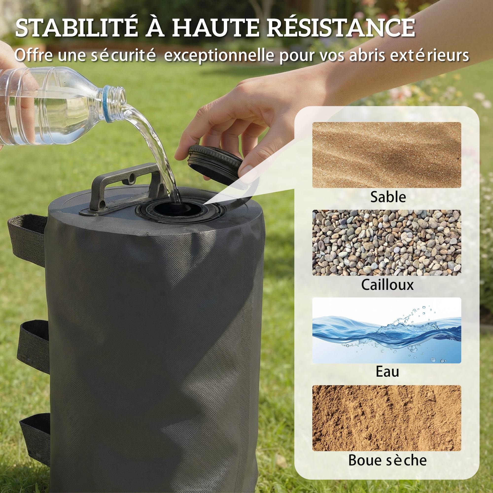 Outsunny - Lot de 4 Sacs de Lestage pour Tonnelle Remplissage d'Eau ou de Sable avec Poignées de Transport - Tissu 500D - Noir - Outsunny - Image 4