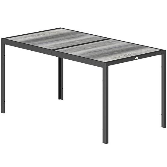 Table de jardin gris noir acier plastique PSPC 150x80x74 cm plateau imitation bois 4-6 places - Image 2