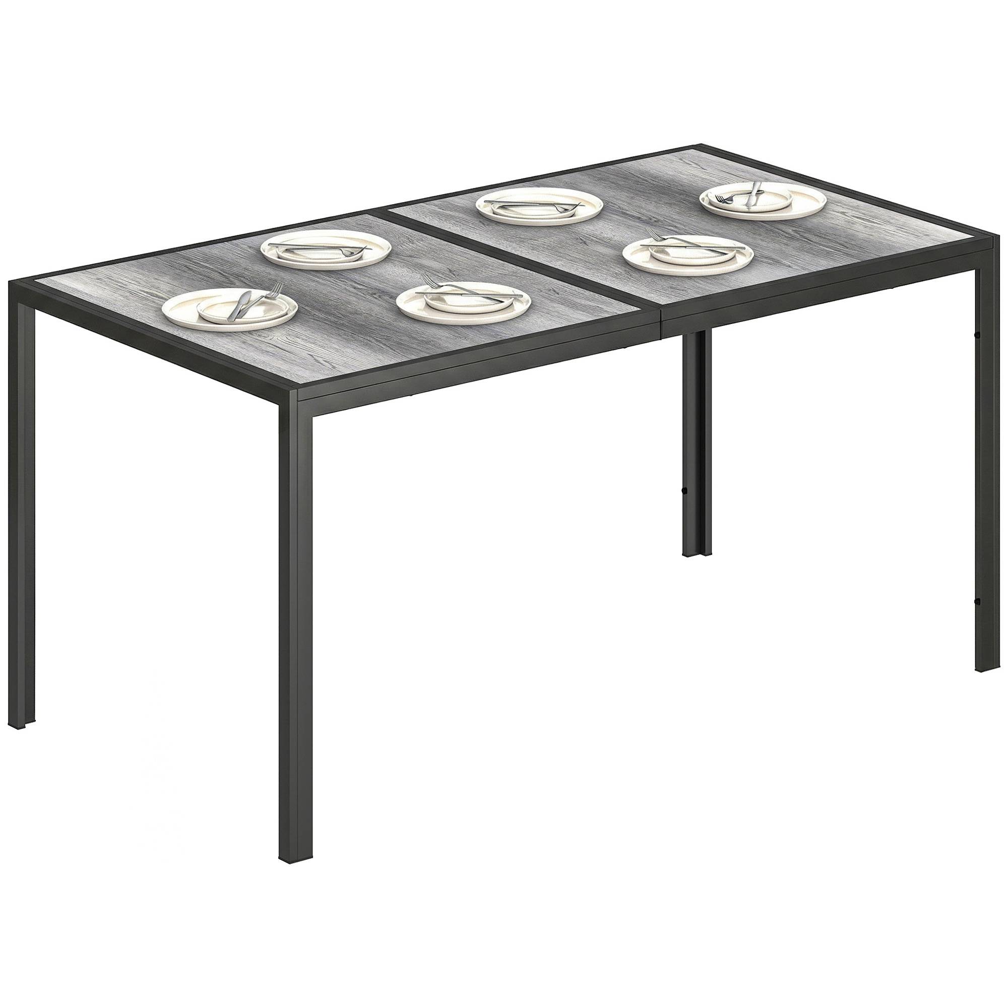 Table de jardin gris noir acier plastique PSPC 150x80x74 cm plateau imitation bois 4-6 places - Image 1