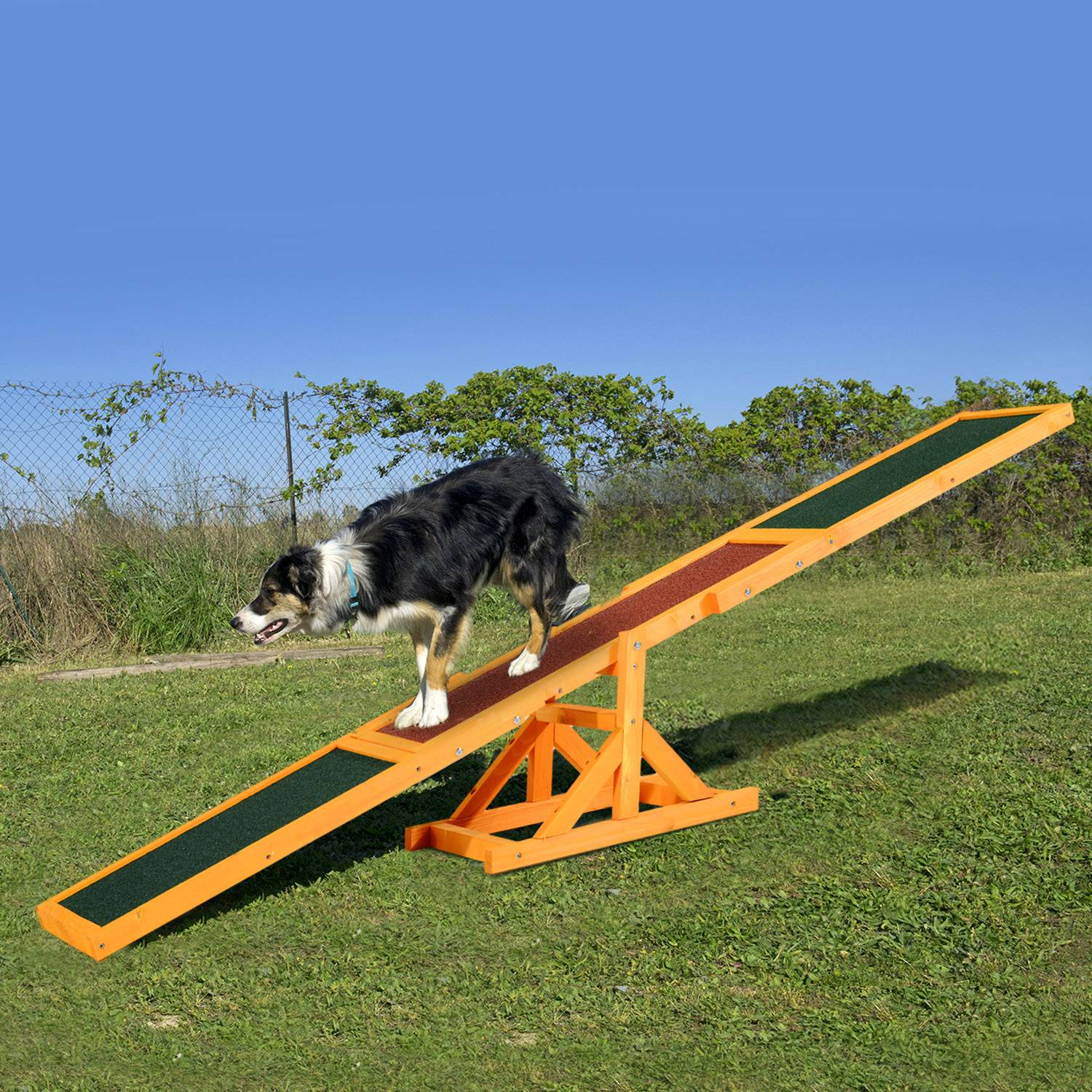 Bascule d'agilité pour chien bois de sapin vert et brique 180 x 30 x 30 cm - PANGIVO - Image 4