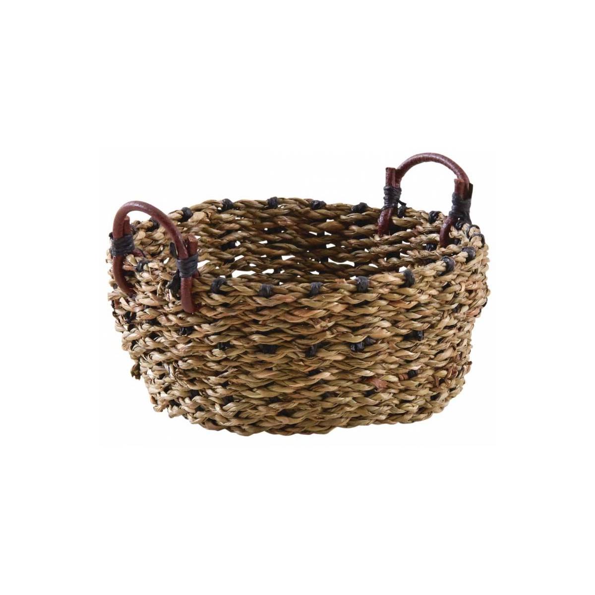 Aubry Gaspard - Corbeille ronde en jonc avec anses en cuir 14 cm Aubry Gaspard
