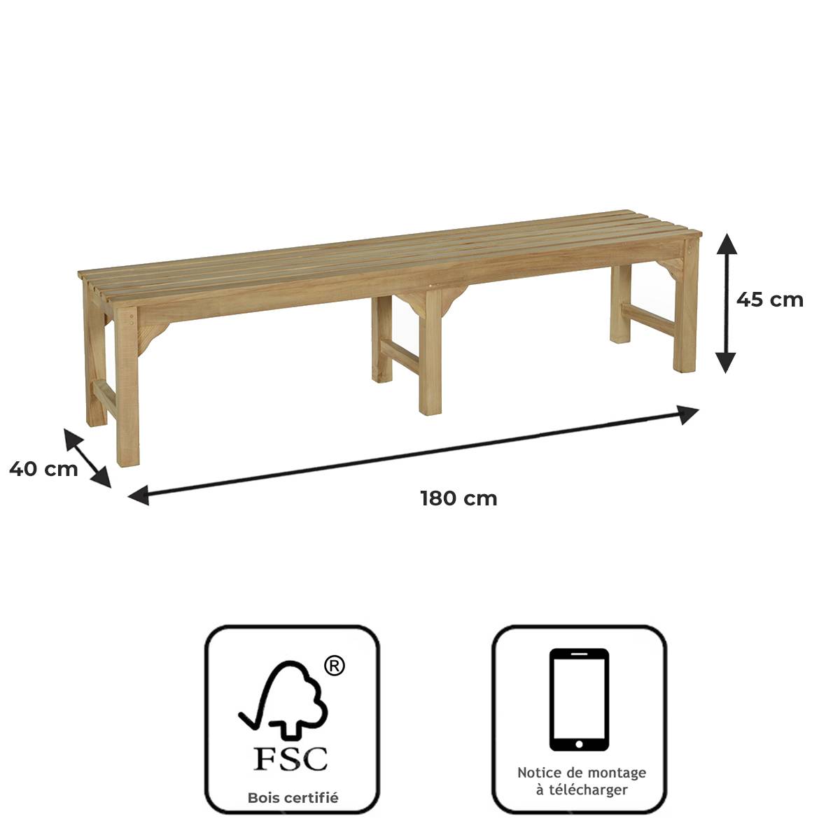 Banc en teck massif Melbourne 180 cm (sans dossier) - TECK'Attitude - Image 8