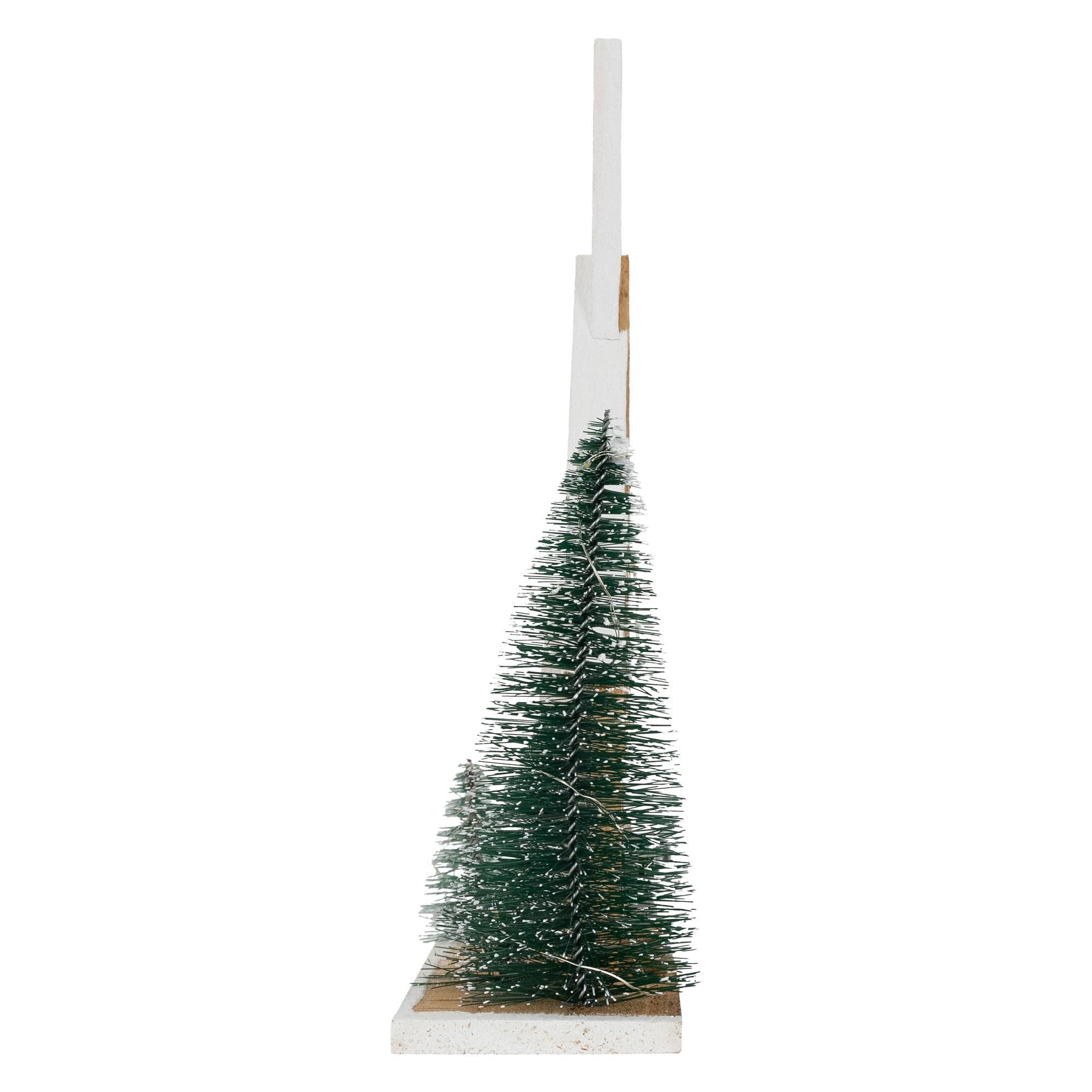 Ecd-Germany - Maison de Noël en bois LED 28x9x34 cm décoration d'hiver 3 sapins avec minuterie - Imagen 3