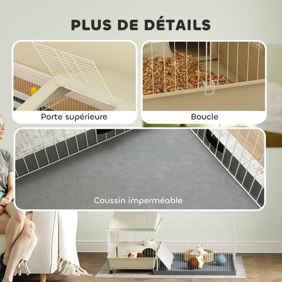 Cage cochon d'inde acier pour petits animaux avec parc amovible 108x71x57cm beige - ComfortXL Outdoor Living - Image 10