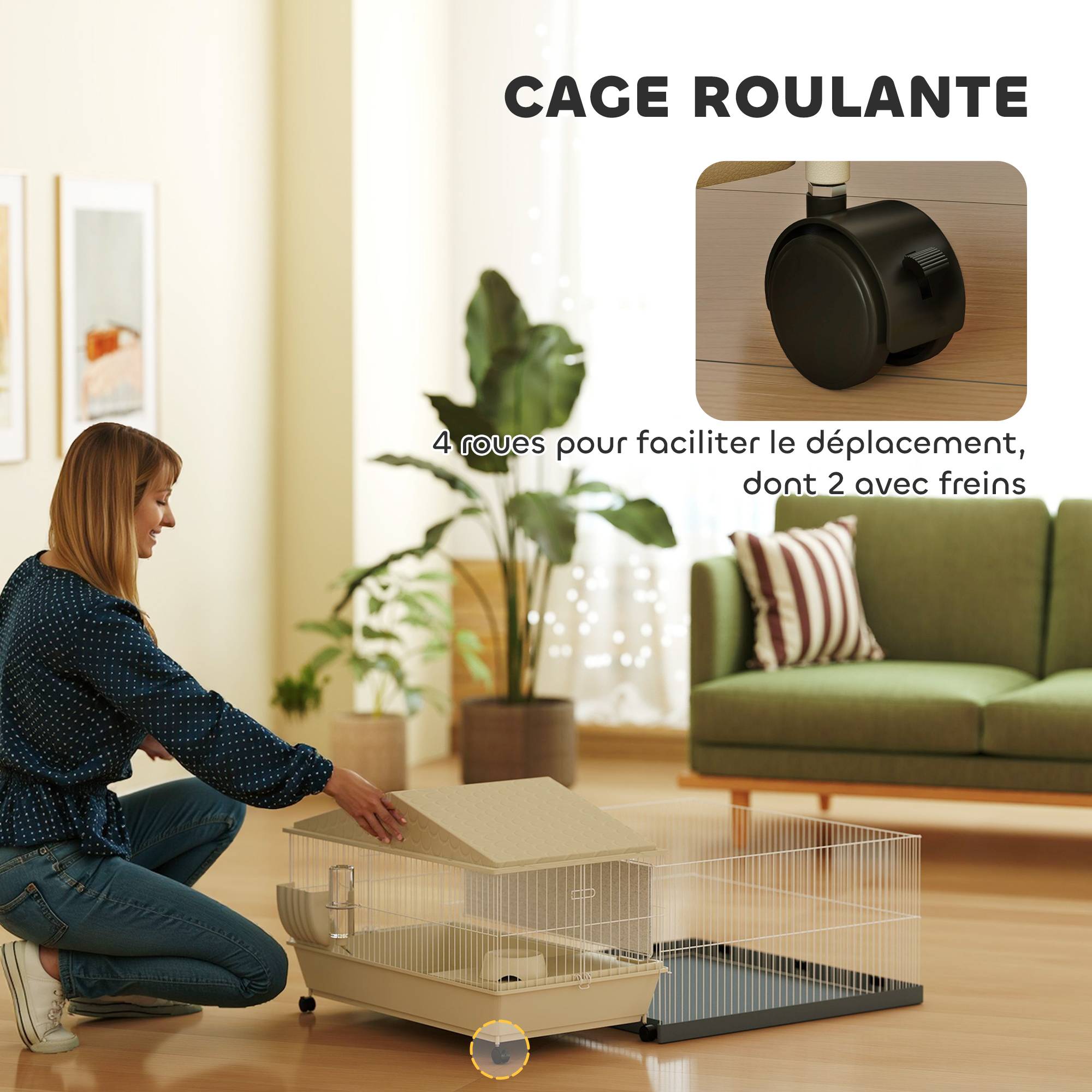 Cage cochon d'inde acier pour petits animaux avec parc amovible 108x71x57cm beige - ComfortXL Outdoor Living - Image 8
