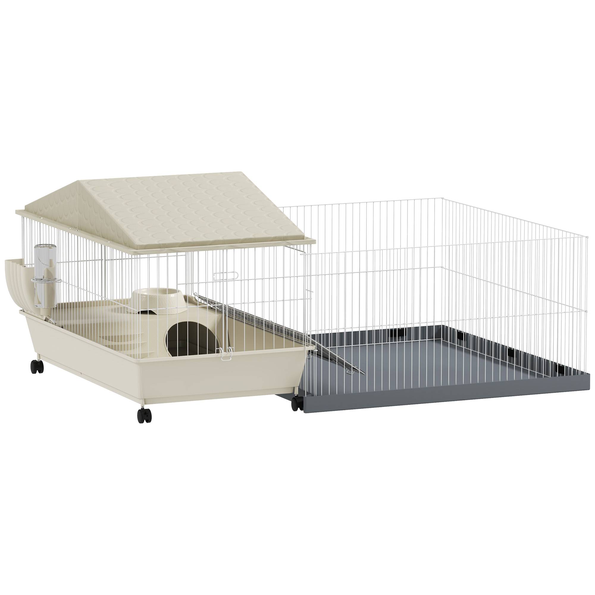 Cage cochon d'inde acier pour petits animaux avec parc amovible 108x71x57cm beige - ComfortXL Outdoor Living - Image 2