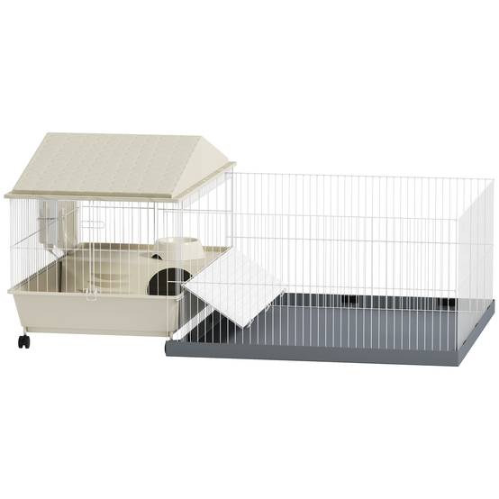 Cage cochon d'inde acier pour petits animaux avec parc amovible 108x71x57cm beige - ComfortXL Outdoor Living - Image 1