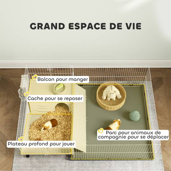 Cage cochon d'inde acier pour petits animaux avec parc amovible 108x71x57cm beige - ComfortXL Outdoor Living - Image 6
