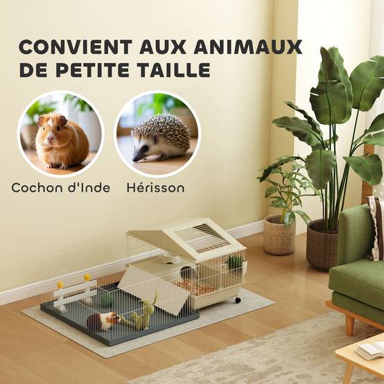 Cage cochon d'inde acier pour petits animaux avec parc amovible 108x71x57cm beige - ComfortXL Outdoor Living - Image 9