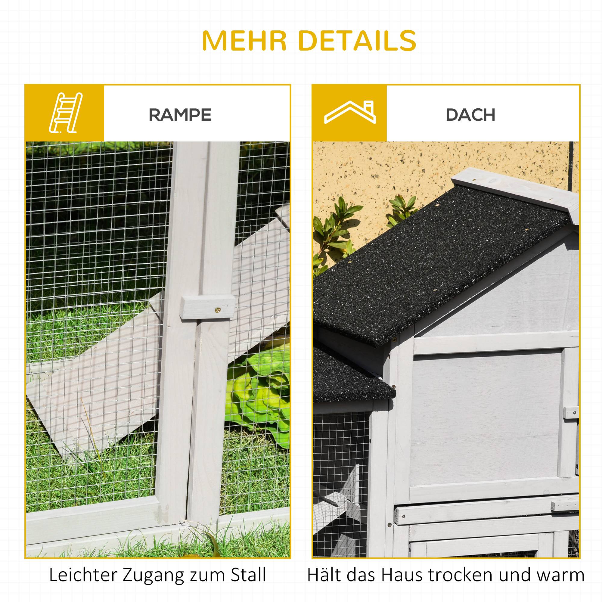 Cage petits animaux avec 2 enclos extérieurs, toit bitume, sapin, gris + noir - Image 9