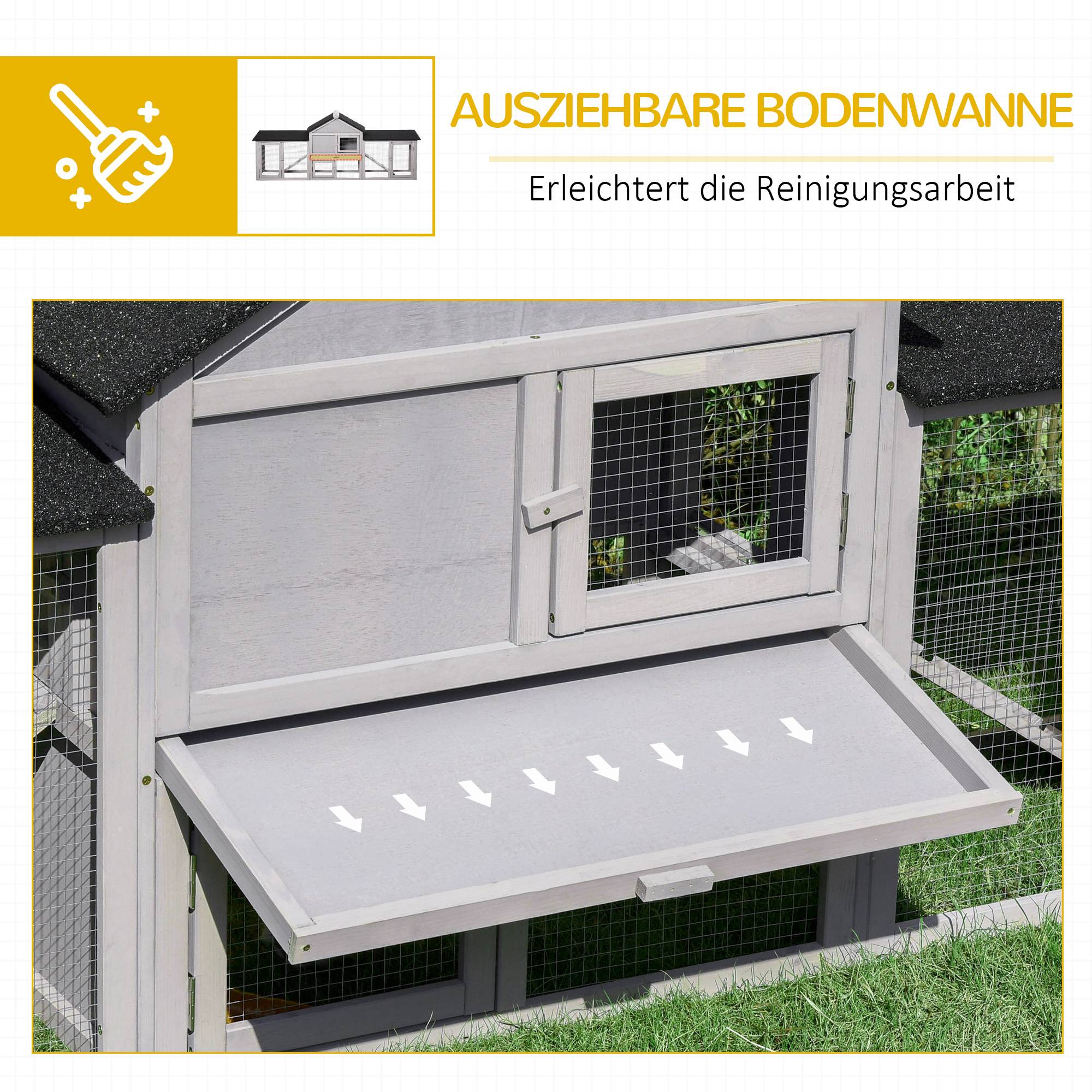 Cage petits animaux avec 2 enclos extérieurs, toit bitume, sapin, gris + noir - Image 8