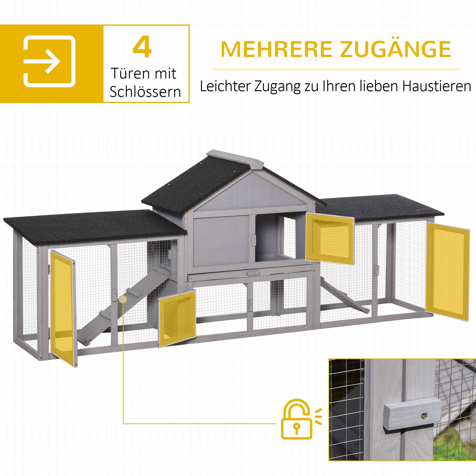 Cage petits animaux avec 2 enclos extérieurs, toit bitume, sapin, gris + noir - Image 6