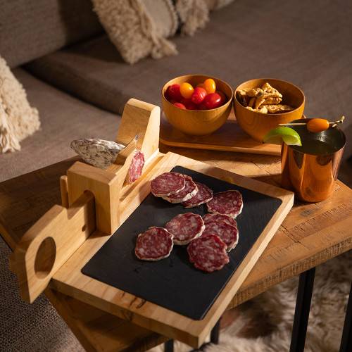 Livoo - Guillotine à saucisson en bois avec plateau ardoise - Imagen 1