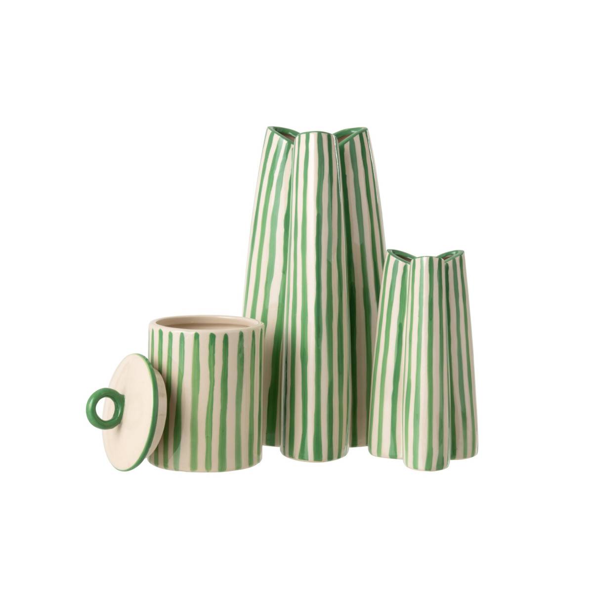 J-Line - Vase Rayé en Porcelaine "Menton" 44cm Vert - Image 2