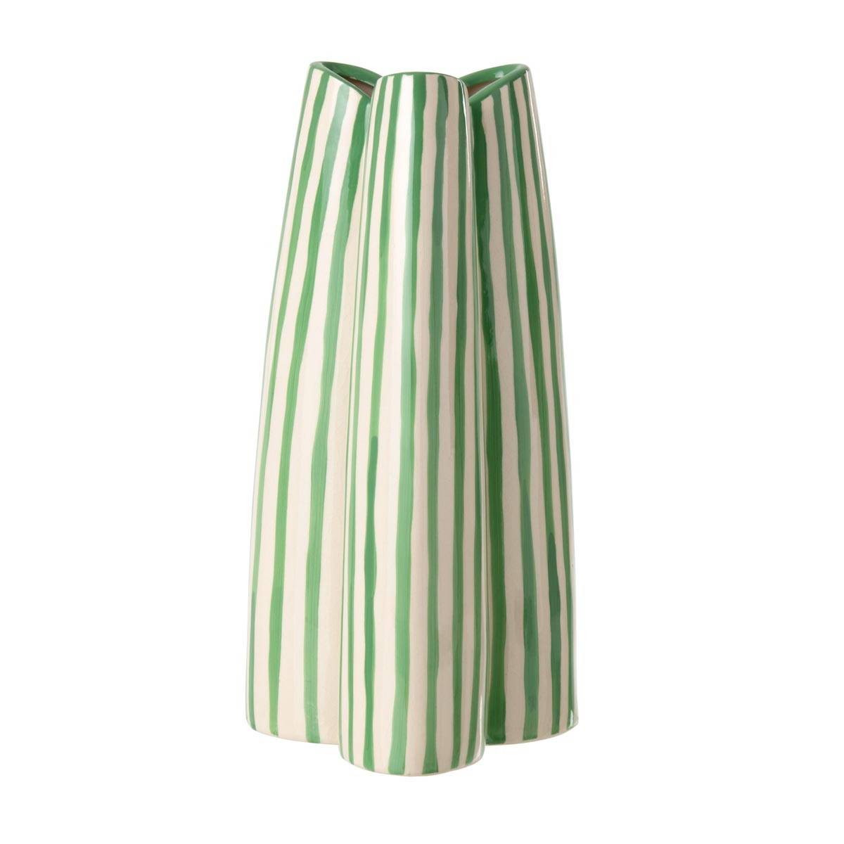 J-Line - Vase Rayé en Porcelaine "Menton" 44cm Vert - Image 1