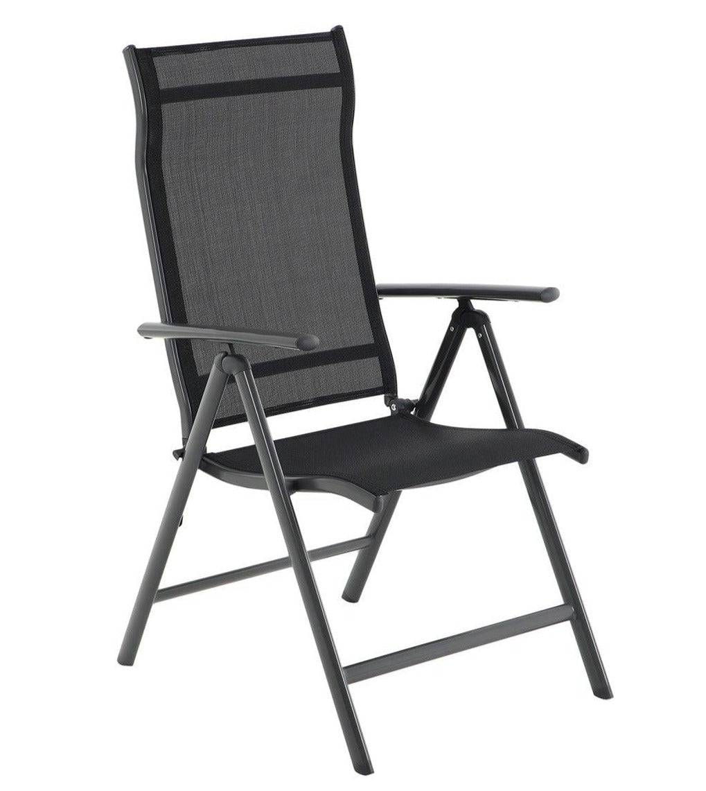 Helloshop26 - Chaise de jardin pliable siège d'extérieur cadre en aluminium robuste dossier réglable sur 8 positions charge 150 kg noir - Imagen 1