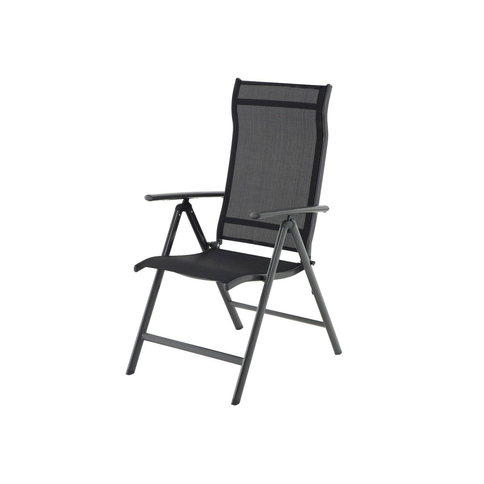 Helloshop26 - Chaise de jardin pliable siège d'extérieur cadre en aluminium robuste dossier réglable sur 8 positions charge 150 kg noir - Imagen 2