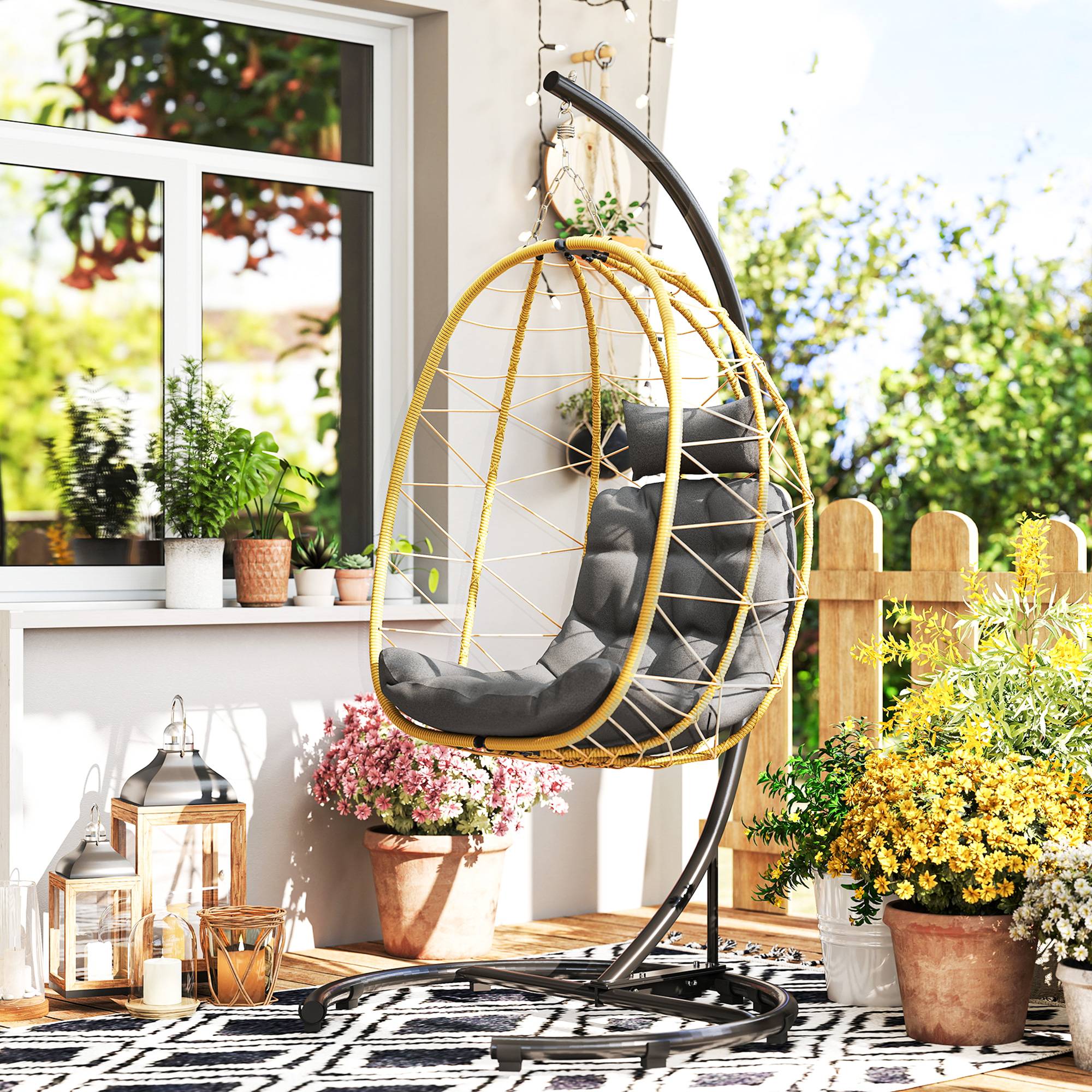 Fauteuil suspendu résine tressée pliable avec housse grand confort extérieur - ComfortXL Outdoor Living - Image 3