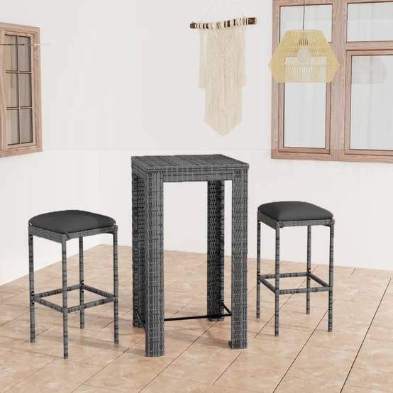 Ensemble de bar de jardin 3 pcs | Mobilier d'extérieur et coussins Résine tressée Gris Maison Chic - Image 2