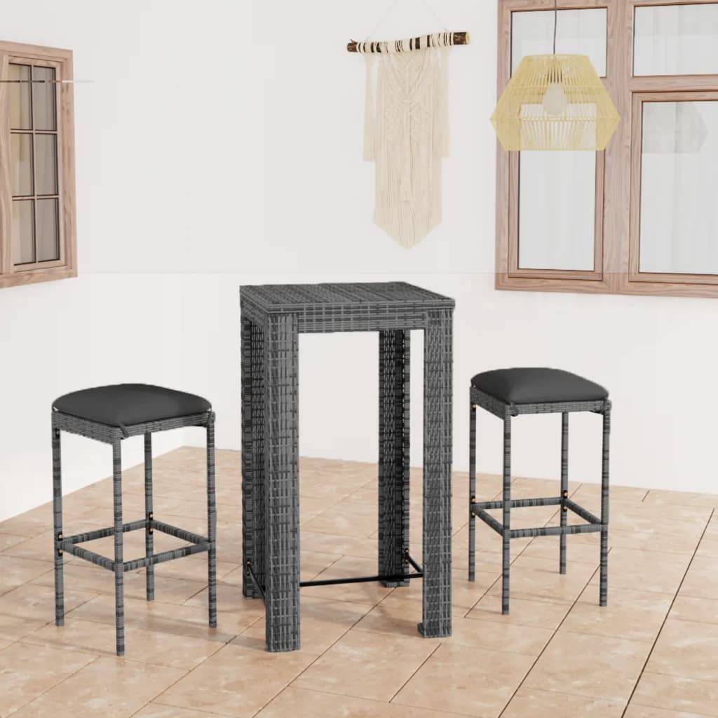 Ensemble de bar de jardin 3 pcs | Mobilier d'extérieur et coussins Résine tressée Gris Maison Chic - Image 2