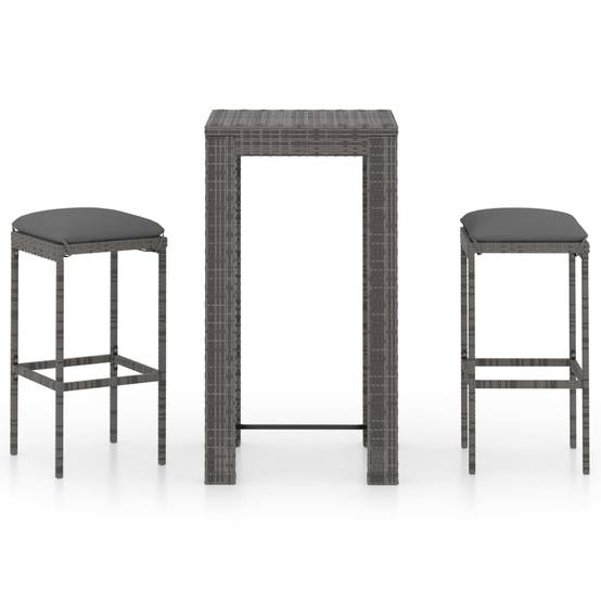 Ensemble de bar de jardin 3 pcs | Mobilier d'extérieur et coussins Résine tressée Gris Maison Chic - Image 1