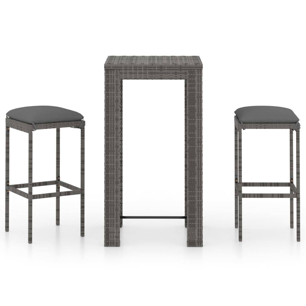 Ensemble de bar de jardin 3 pcs | Mobilier d'extérieur et coussins Résine tressée Gris Maison Chic - Image 1