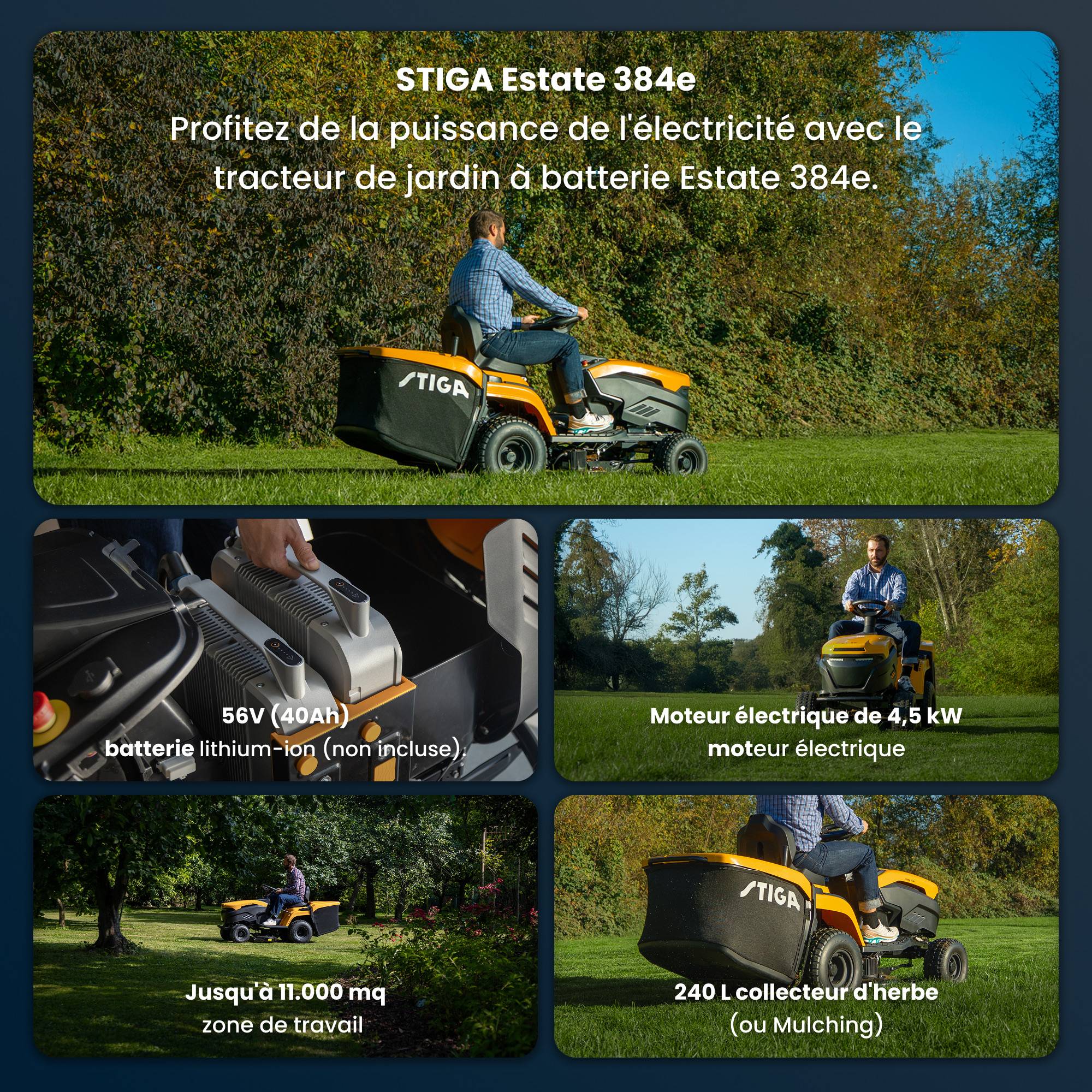 Stiga - Tracteur de pelouse électrique 384e Estate, 56 V, Largeur 84 cm avec transmission électrique et connectivité STIGA.GO - STIGA - Image 2