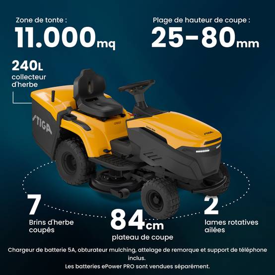 Stiga - Tracteur de pelouse électrique 384e Estate, 56 V, Largeur 84 cm avec transmission électrique et connectivité STIGA.GO - STIGA - Image 7