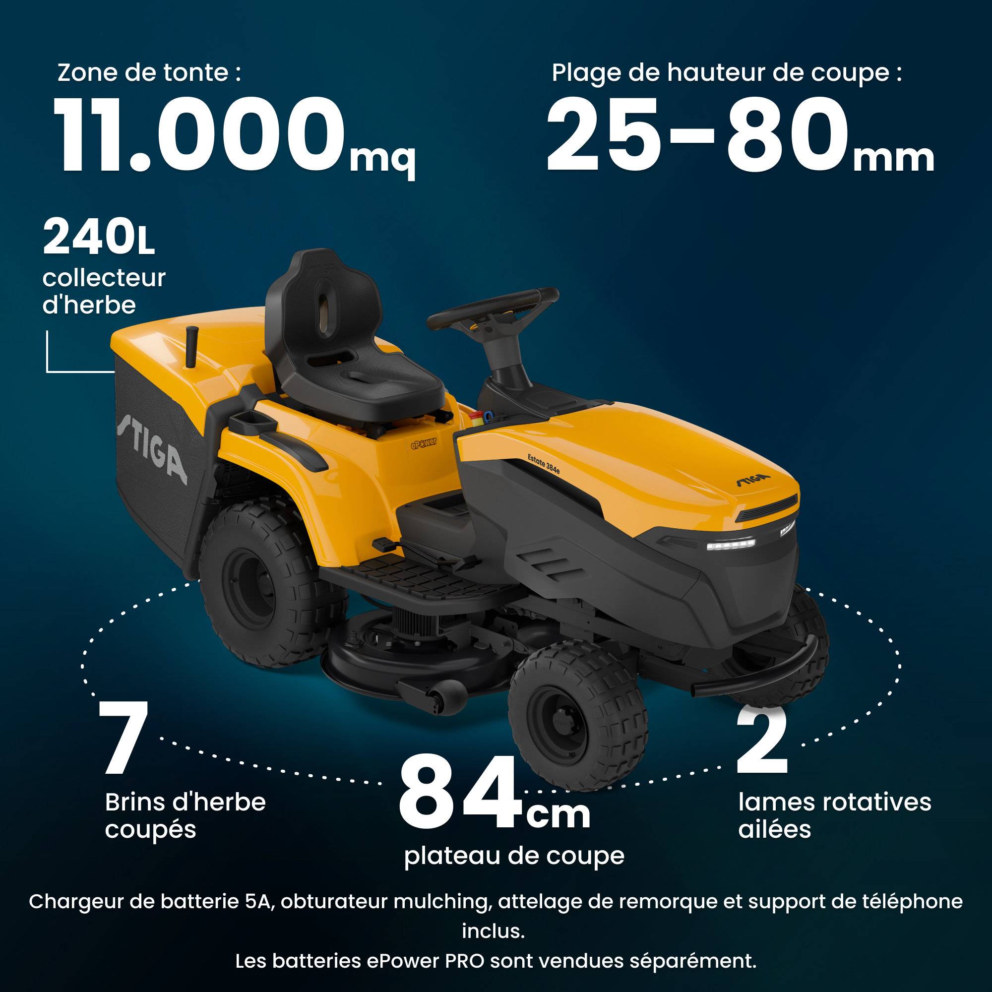 Stiga - Tracteur de pelouse électrique 384e Estate, 56 V, Largeur 84 cm avec transmission électrique et connectivité STIGA.GO - STIGA - Image 7