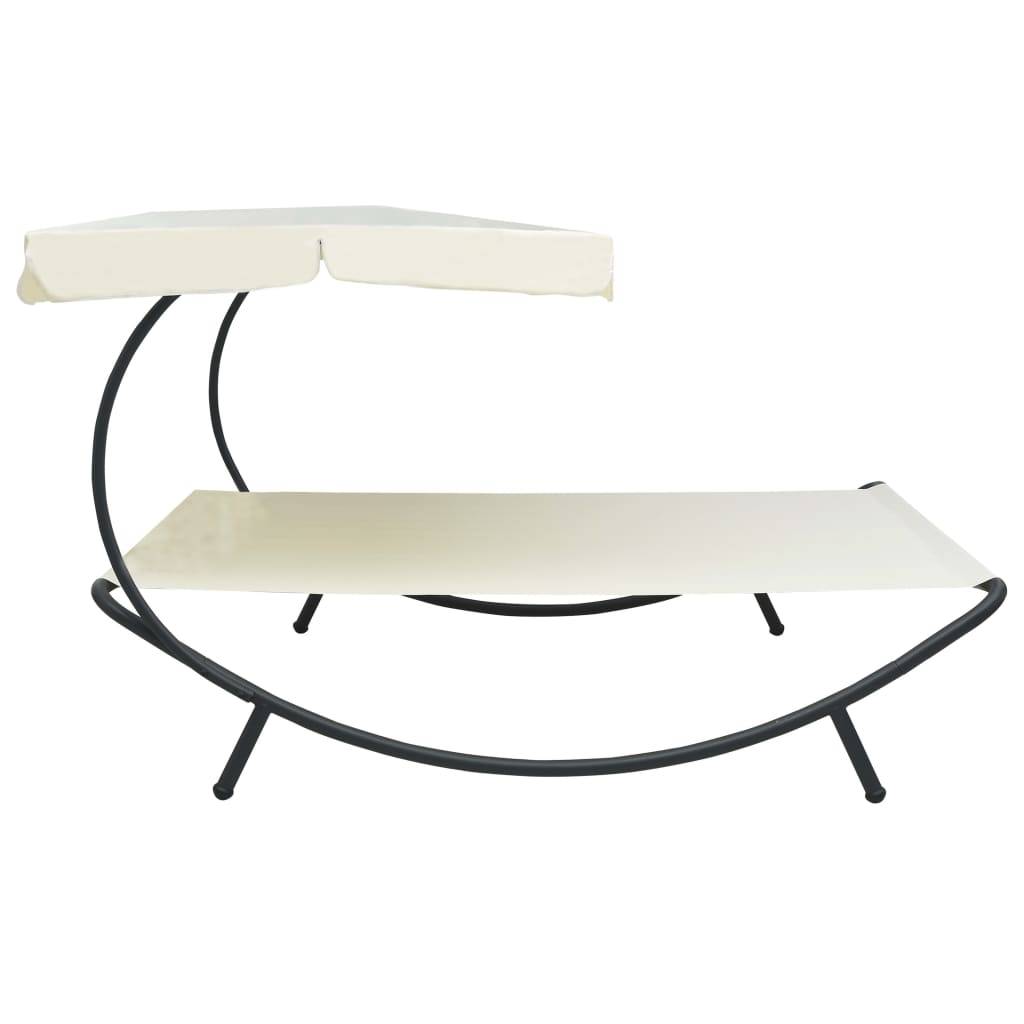 Helloshop26 - Lit de repos chaise longue transat d'extérieur 200 cm avec auvent blanc crème - Imagen 3