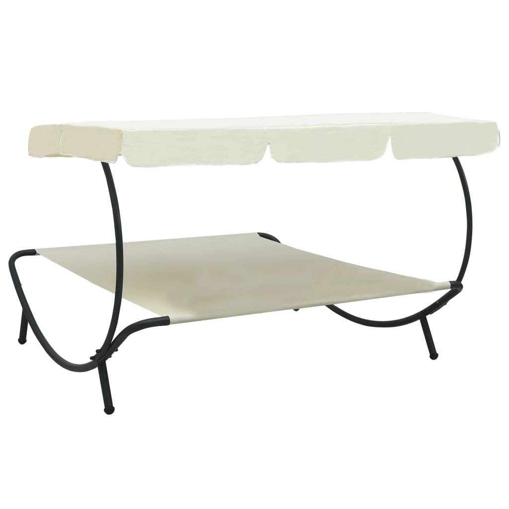 Helloshop26 - Lit de repos chaise longue transat d'extérieur 200 cm avec auvent blanc crème - Imagen 4