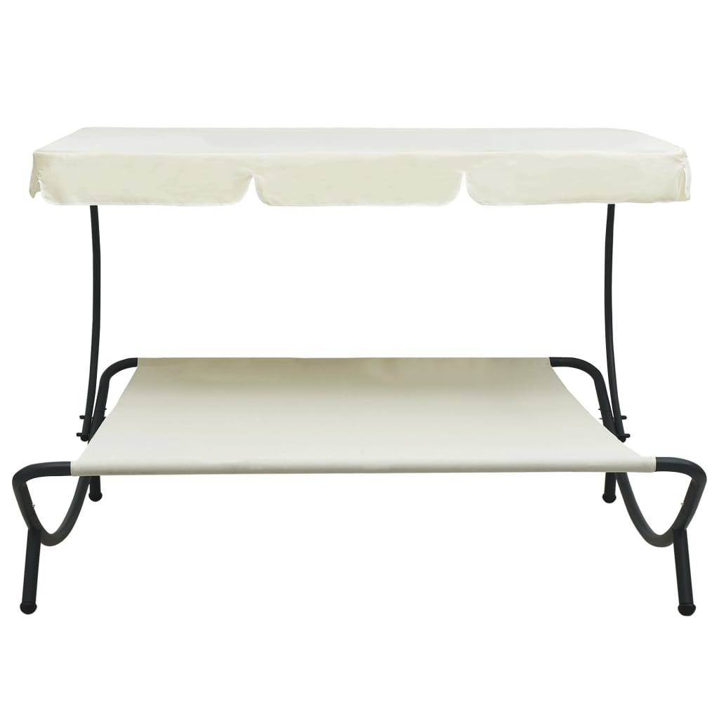 Helloshop26 - Lit de repos chaise longue transat d'extérieur 200 cm avec auvent blanc crème - Imagen 2