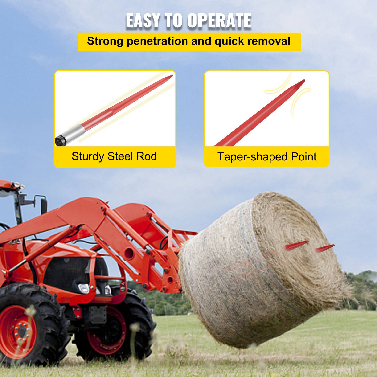 VEVOR Lance à foin 110 cm, 2 pièces, balles carrées, fixation rapide, charge 1360 kg. Tracteurs. - Image 6