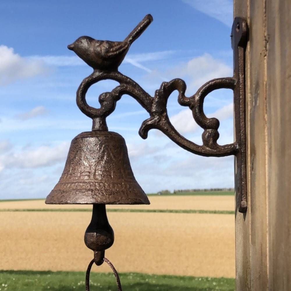 Cloche de jardin de porte ancienne oiseau fonte marron 14x17cm Chemin de campagne - Imagen 4