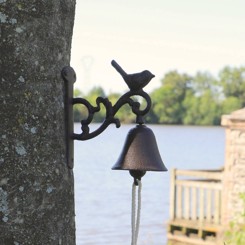 Cloche de jardin de porte ancienne oiseau fonte marron 14x17cm Chemin de campagne - Imagen 2